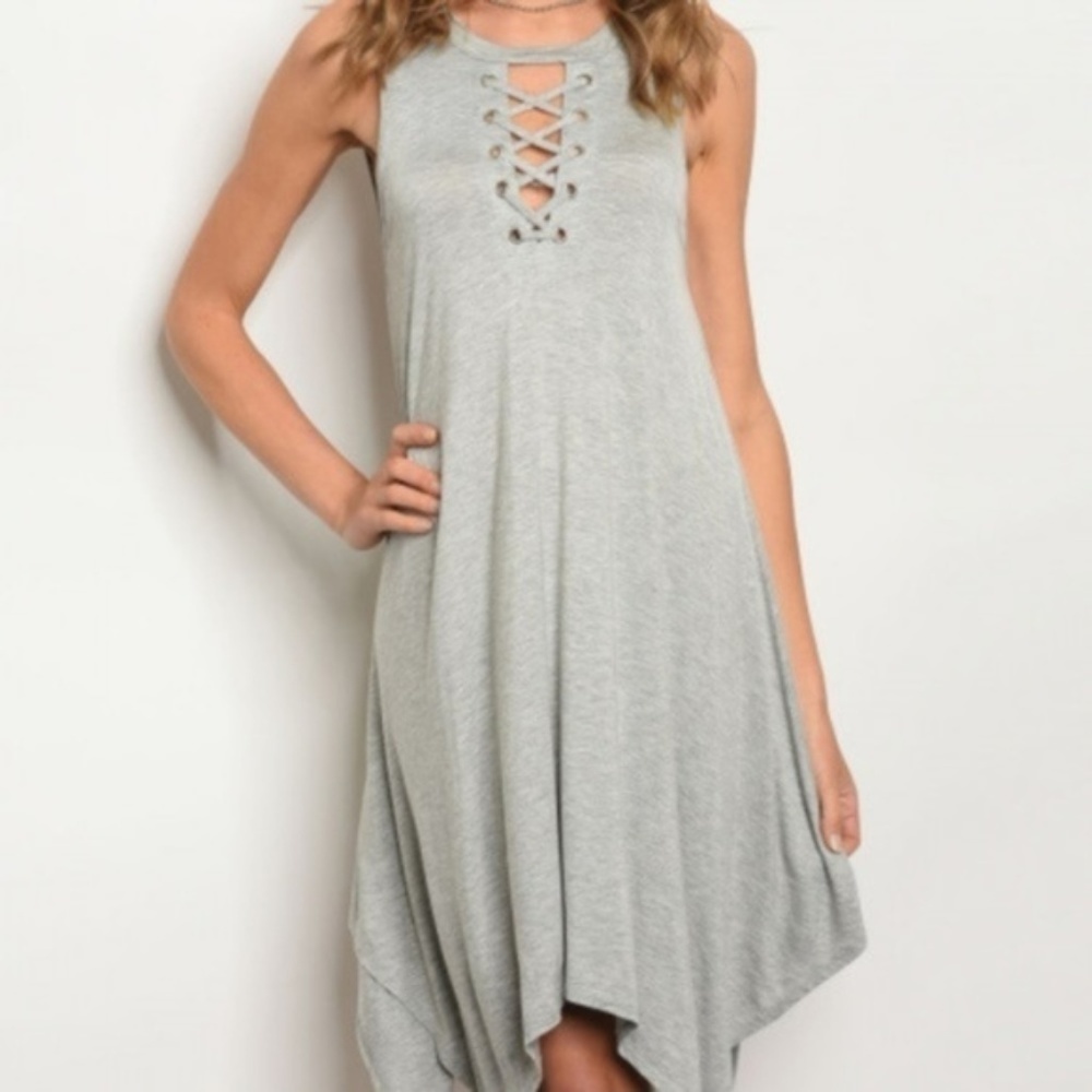 Gray Sleeveless Lace Up Dress